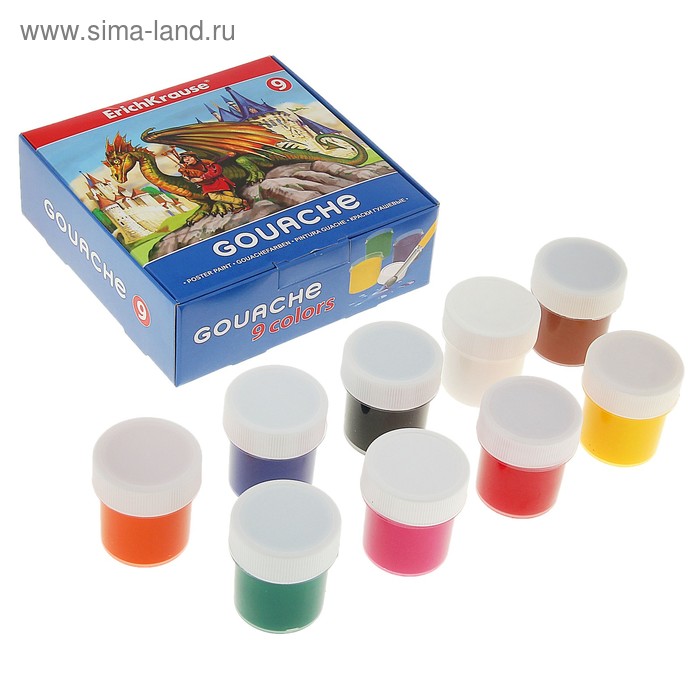Гуашь 9 цветов, EK 28052 - Фото 1