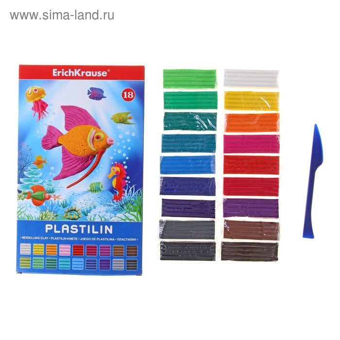 Пластилин 18 цветов 324гр Erich Krause, со стеком - Фото 1