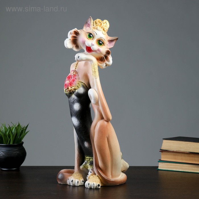 Фигура "Кошка Гламурка в платье" бежевая/черное  52х20х24см - Фото 1
