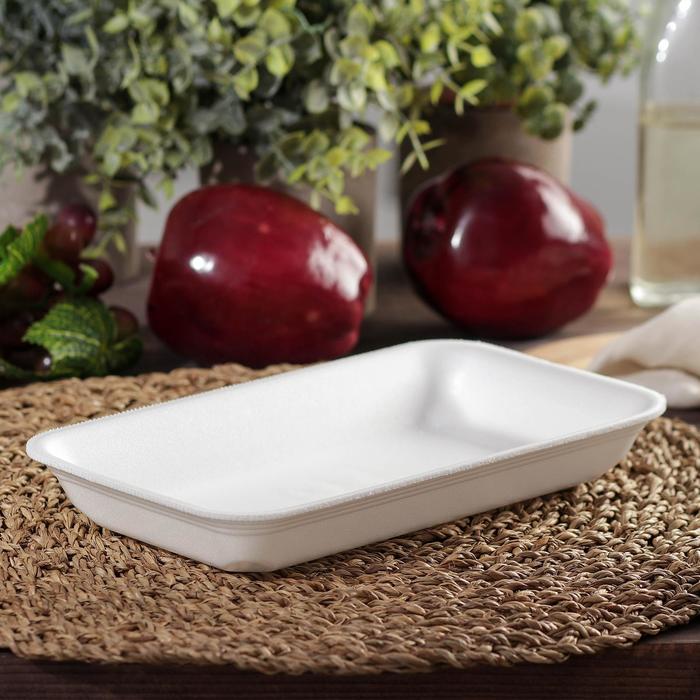 Подложка - лоток для продуктов одноразовая, 22.5×13.5×3 см, белая - Фото 1