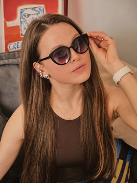 Очки солнцезащитные женские «OneSun. Кошачий глаз», UV 400, линза 5.3×6 см, чёрный  (артикул 5541469)  большой выбор товаров оптом и в розницу по низким ценам с доставкой