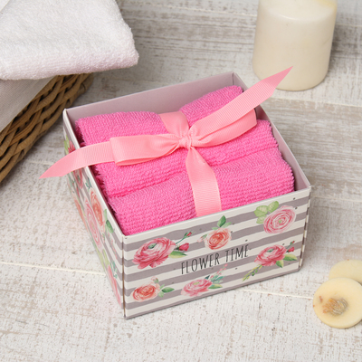 Салфетки махровые «Этель» Flower time, 3 шт., 30×30 см, хлопок 100%, розовые