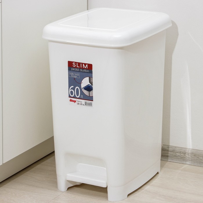 Ведро для мусора с педалью DDSTYLE «Слим», 60 л, цвет белый - Фото 1