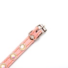 Ошейник кожаный двухслойный со стразами, 1,2 х 35 см, ОШ 20-30 см, розовый - фото 24312635