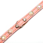 Ошейник кожаный двухслойный со стразами, 1,2 х 35 см, ОШ 20-30 см, розовый - фото 25524563