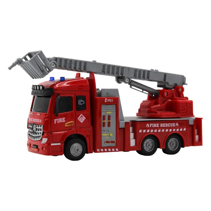 Пожарная машина с выдвижной лестницей, инерционный механизм, световые и звуковые эффекты