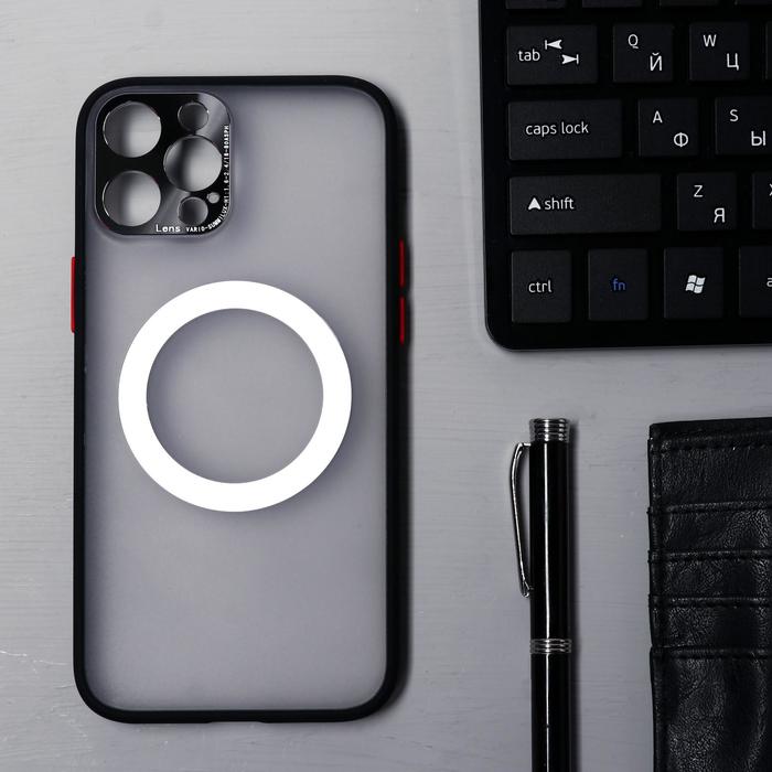 Чехол LuazON для iPhone 12 Pro Max, поддержка MagSafe, с окантовкой, пластиковый, черный - Фото 1