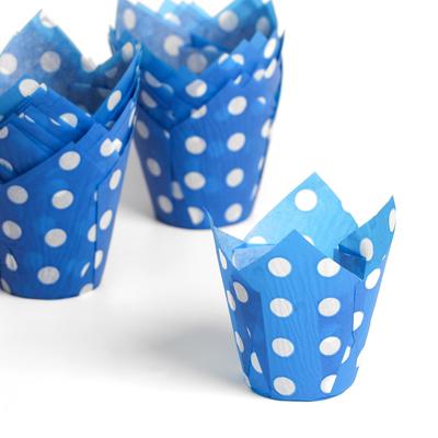 Форма для выпечки "Тюльпан", синий в белый горох, 5 х 8 см