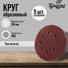 Круг абразивный шлифовальный под «липучку» ТУНДРА, перфорированный, 150 мм, Р80, 5 шт. - Фото 1