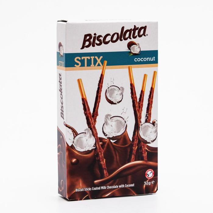 Бисквитные палочки Biscolata в молочном шоколаде с кокосовой стружкой, 32 г - Фото 1