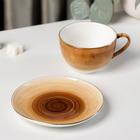 Чайная пара фарфоровая Доляна «Млечный путь», 2 предмета: чашка 220 мл, блюдце d=13,5 см, цвет коричневый - Фото 2