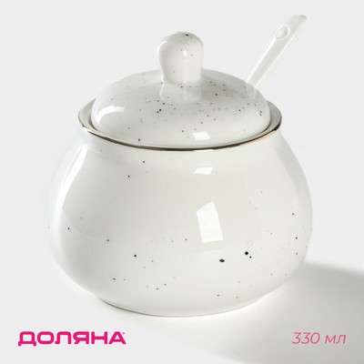 Сахарница с ложкой Доляна «Млечный путь», 330 мл, фарфор, белая в крапинку