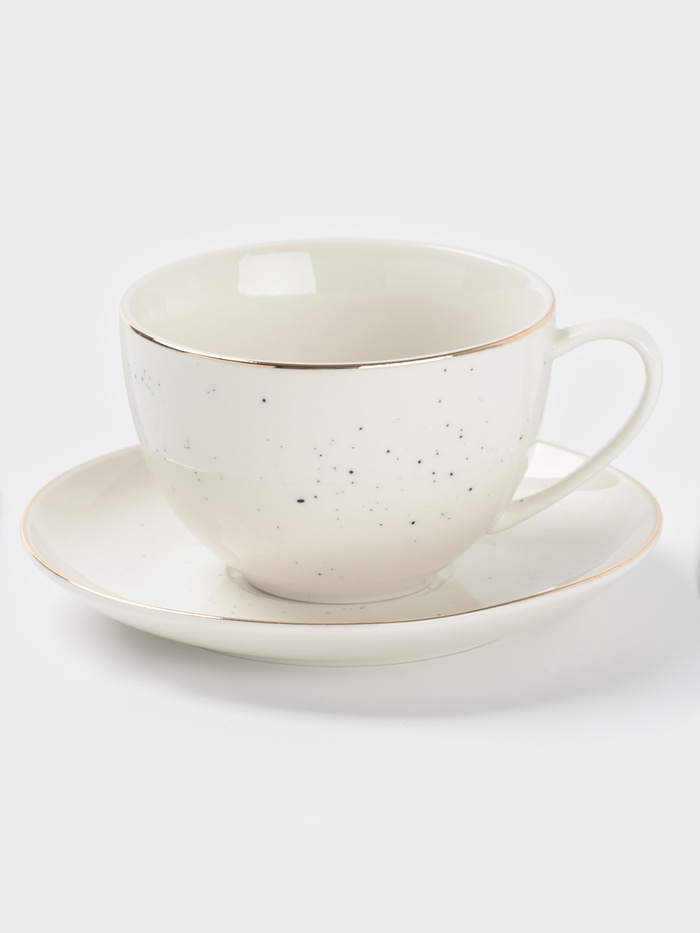 Чайная пара Доляна «Млечный путь», 2 предмета: чашка 220 мл, блюдце d=13.5 см, фарфор, белая в крапинку - Фото 1