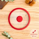 Крышка для сковороды и кастрюли Доляна стеклянная с силиконовым ободком и ручкой, d=22 см, цвет красный - Фото 2