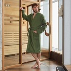 Халат вафельный мужской удлинённый Экономь и Я размер 54-56, цвет хаки, 100% хлопок, 200 г/м² - Фото 1