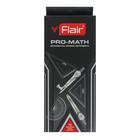 Готовальня FLAIR PRO-MATH 10 предметов (линейка-15см, 2 угольника, транспортир, точилка, ластик, 2 циркуля, карандаш, автоматический карандаш), в металлическом футляре, картонной коробке с европодвесом - Фото 2