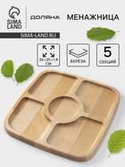 Менажница Доляна, 25×25×1.8 см, 5 секций, квадратная, дерево берёза - Фото 1