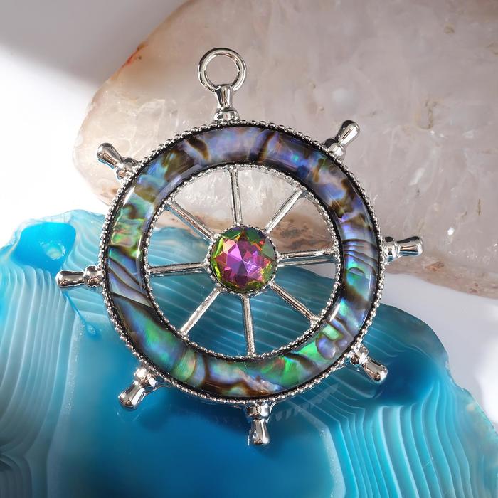 Брошь-кулон «Галиотис» штурвал, цвет зелёный в серебре - Фото 1