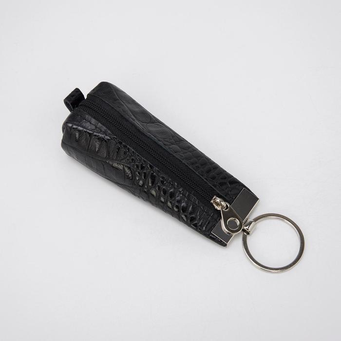 Ключница на молнии, длина 12 см, кольцо, цвет чёрный - Фото 1