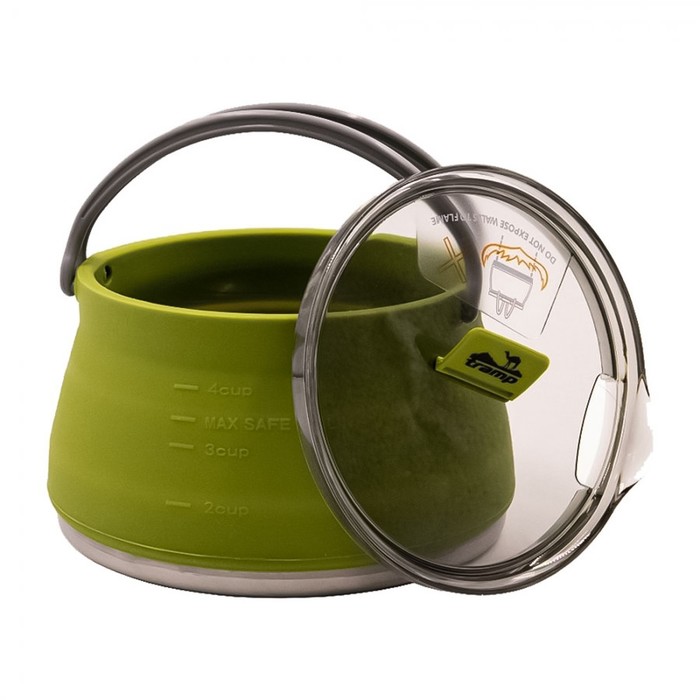 Чайник Tramp складной силиконовый 1 л, цвет оливковый - фото 1880707117