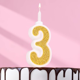 Свеча для торта "Суперблеск", 10,4 см, цифра "3", золотая блестка