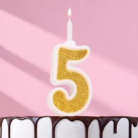 Свеча для торта "Суперблеск", 10,4 см, цифра "5", золотая блестка
