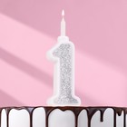 Свеча для торта "Суперблеск", 10,4 см, цифра "1", серебряная блестка - фото 3900727