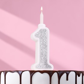 Свеча для торта "Суперблеск", 10,4 см, цифра "1", серебряная блестка
