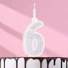 Свеча для торта "Суперблеск", 10,4 см, цифра "6", серебряная блестка - фото 296705306