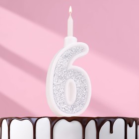 Свеча для торта "Суперблеск", 10,4 см, цифра "6", серебряная блестка