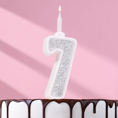 Свеча для торта "Суперблеск", 10,4 см, цифра "7", серебряная блестка
