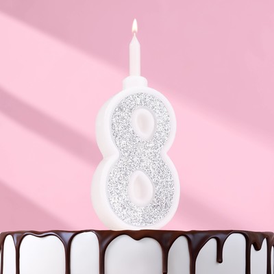 Свеча для торта "Суперблеск", 10,4 см, цифра "8", серебряная блестка