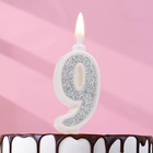 Свеча для торта "Суперблеск", 10,4 см, цифра "9", серебряная блестка - фото 319716481