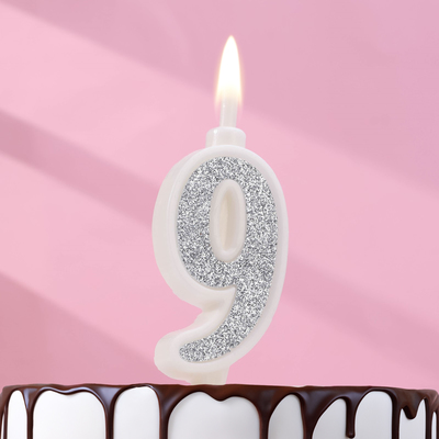 Свеча для торта "Суперблеск", 10,4 см, цифра "9", серебряная блестка