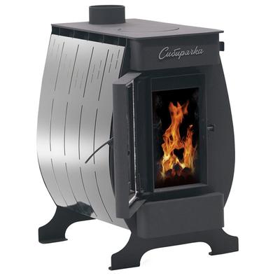 Печь отопительная «Сибирячка 12», с плитой, нержавеющая сталь, со стеклом, толщина металла 3 мм