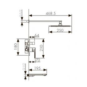 

Душевая система KAISER Linear 59077, однорычажный, тропический душ, хром