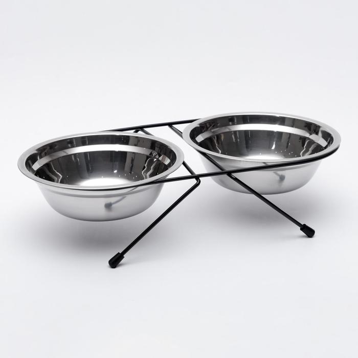 Набор из 2  мисок на подставке,  2 х 700 мл, чёрная подставка - Фото 1