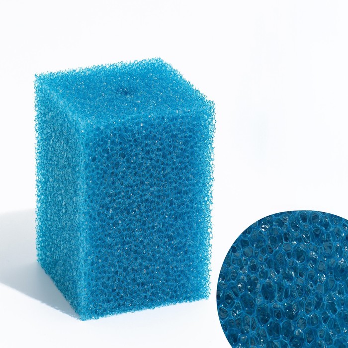 Губка прямоугольная для фильтра № 8, крупнопористая, 8×8×12 см, синяя - Фото 1