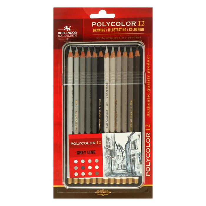 Карандаши 12 цветов GRAY LINE, в пенале - Фото 1
