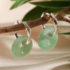 Серьги-бублики «Кварц» под нефрит, атмосфера, в серебре - Фото 2