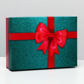 Коробка подарочная «Бант», зеленый-красный, 21 х 15 х 5 см