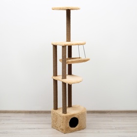 Комплекс для кошек с когтеточкой, угловой, с гамаком, 48 х 48 х 171 см, джут, искусственный мех, беж