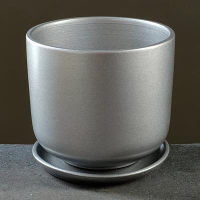 Горшок для цветов «Металлик №3», керамический, с поддоном, 1.6 л, d=15 см, серый