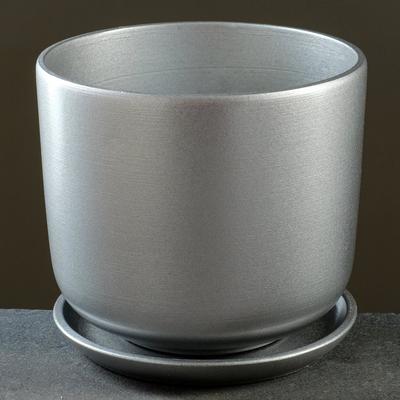 Горшок для цветов «Металлик №4», керамический, с поддоном, 3.1 л, d=18 см, серый