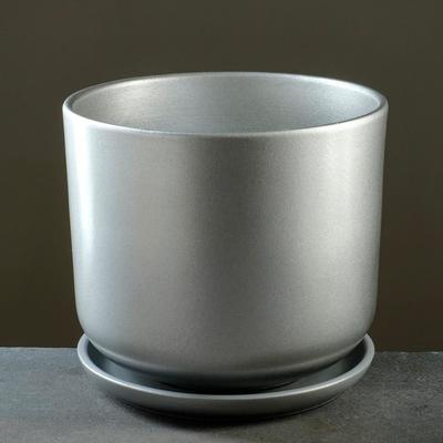Горшок для цветов «Металлик №6», керамический, с поддоном, 10.5 л, d=26 см, серый