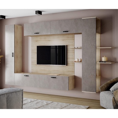 Гостиная подвесная «Дороти», 3200×400×1700 мм, дуб сонома/бетон