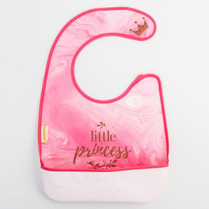 Нагрудник для кормления «Little princess» непромокаемый на липучке, с карманом - фото 1907231234