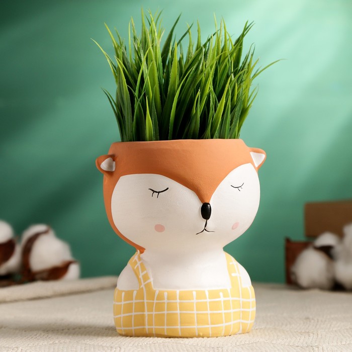 Декоративный горшок для цветов «Лисичка в жёлтом комбинезоне», 330 мл, 6×11 см, керамический