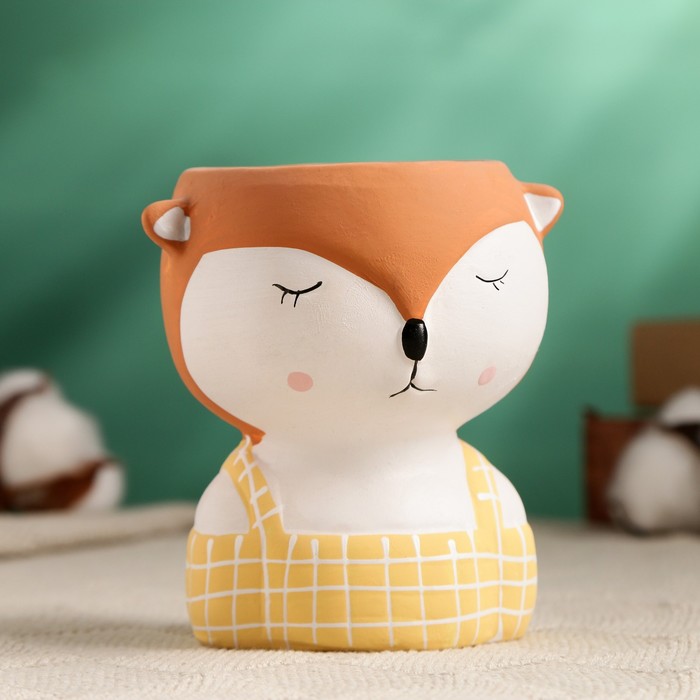 Декоративный горшок для цветов «Лисичка в жёлтом комбинезоне» керамический, 330 мл, 6×11 см - Фото 1