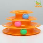Игровой комплекс "Пижон" для кошек с 3 шариками, 24,5 х 24,5 х 13 см, оранжевый - фото 4620621